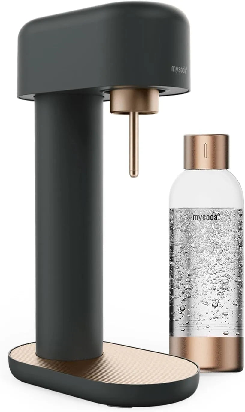 CO2 Machine à eau, noir, bouteille, Mysoda Ruby 2, Machine à eau pétillante design équipé de une bouteille d'eau en PET sans cylindre de