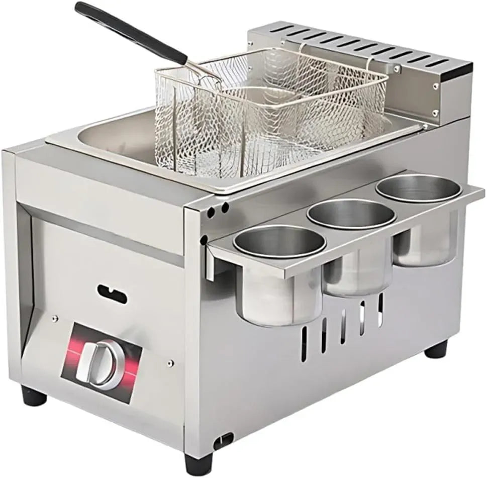 corps en acier inoxydable, Friteuse à gaz de comptoir, pour contrôle indépendant de la température pour les cuisines commerciales, plusieurs options