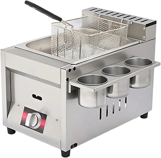corps en acier inoxydable, Friteuse à gaz de comptoir, pour contrôle indépendant de la température pour les cuisines commerciales, plusieurs options