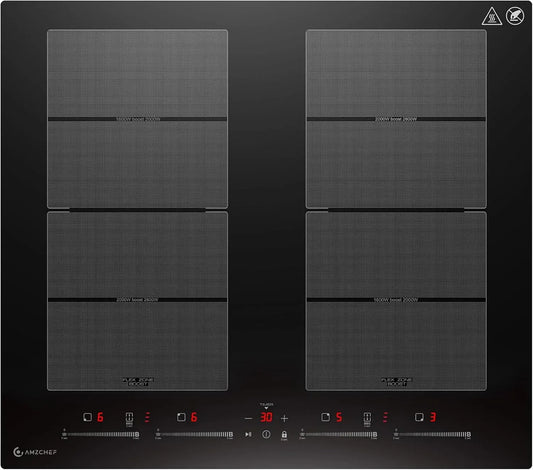 Plaque à induction, 60cm, 7400 W, table de cuisson à induction, AMZCHEF, zone flexible, Boost, maintien au chaud, silencieux, BBQ Funktion