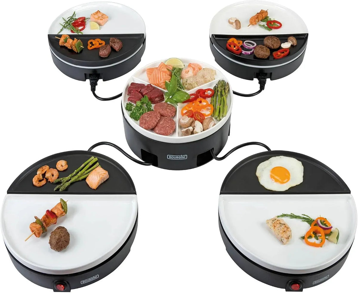 Grill, table, amovible, pour 4 personnes Assiettes amovibles en porcelaine