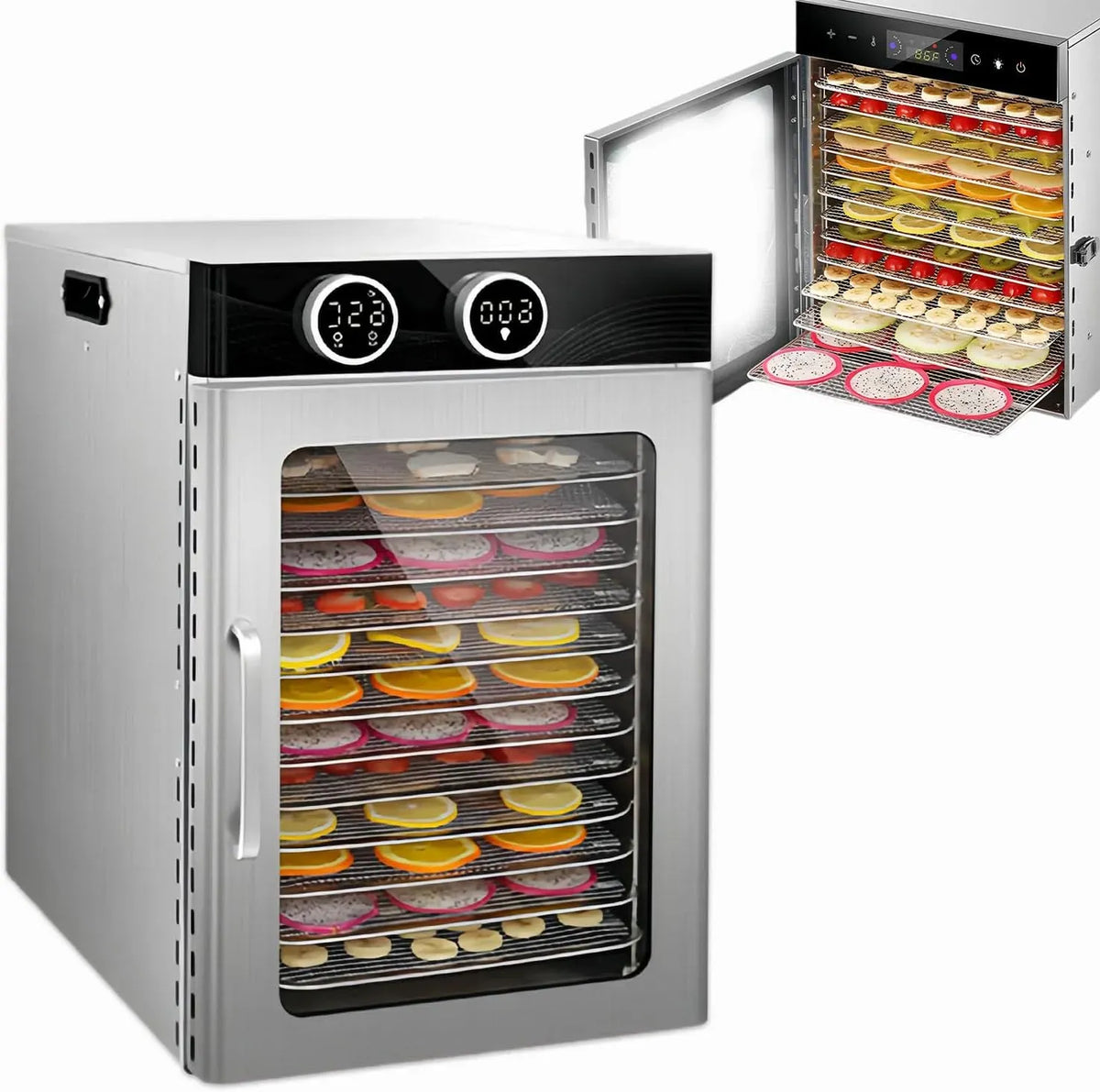 Ventilateur, 800 W, 1200 W, 30 à 90 °C, Déshydrateur 800W/1200W 24H, professionnel, 2 zones de température, Viande 12Layer