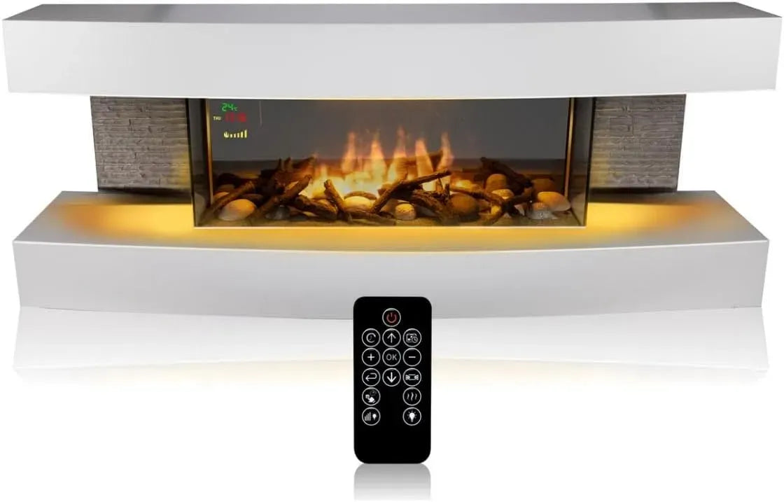 Radiateur électrique, 2000 W, 230 V, Cheminée 230V/2000W, blanc, Cheminee Electrique Effet Flamme LED avec Télécommand