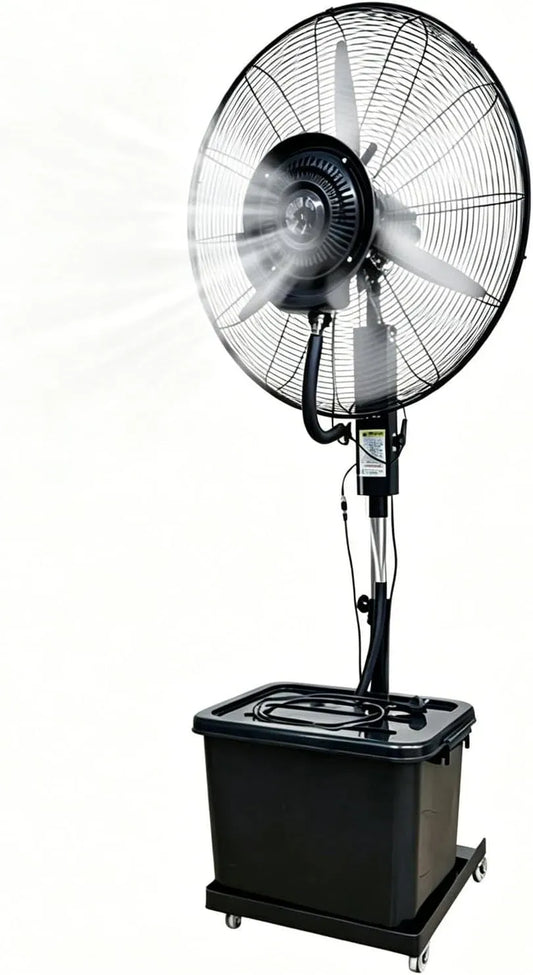 Rafraîchisseur d'air, 200 cm, 42 L, Ø 71 cm, extérieur, 3 vitesses, oscillation, Tige Ajustable 160-200 cm, Ventilateur Brumisateur 42L sur Pied