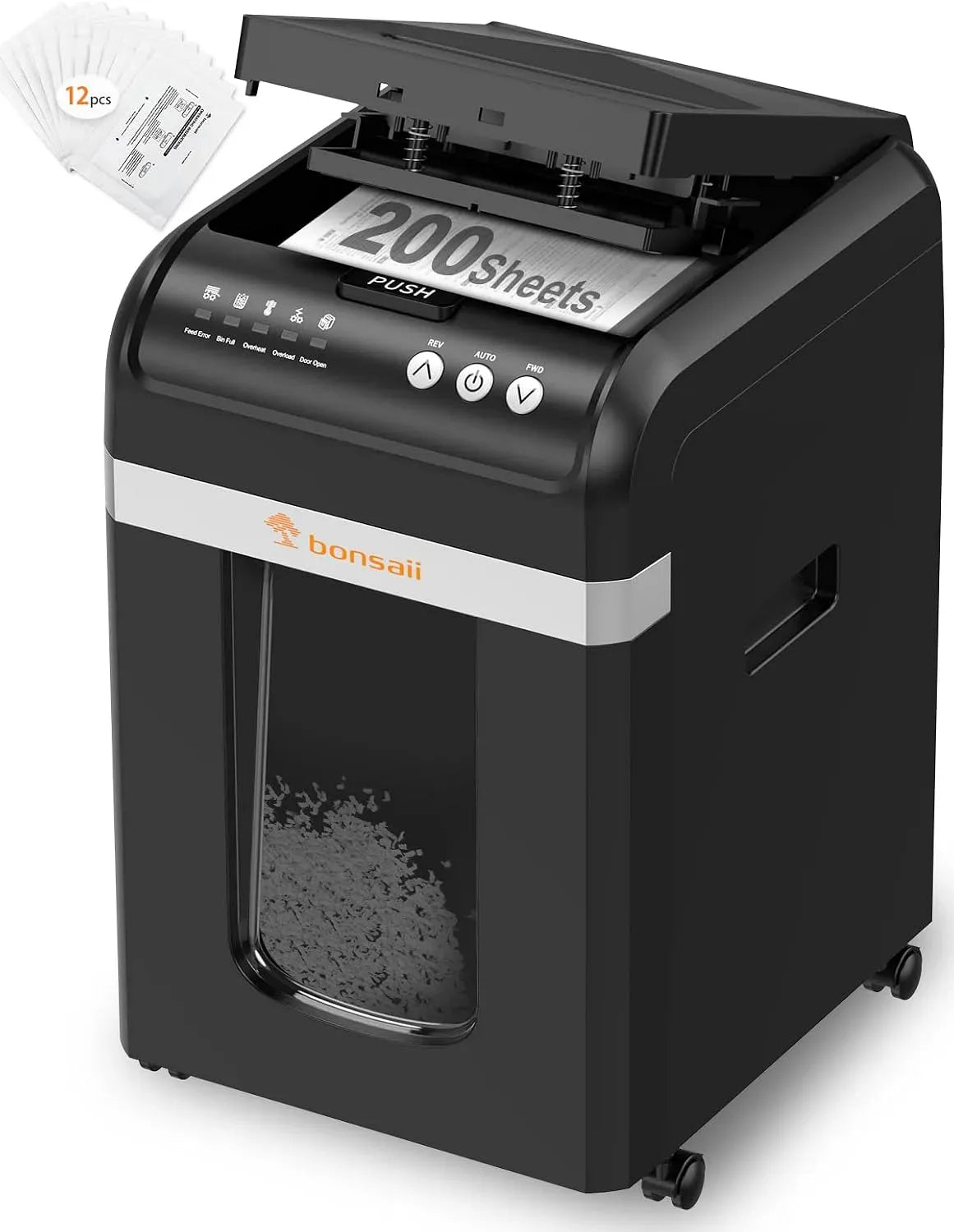P-4 C283 Coupe Micro P-4, Bonsaii Destructeur de Documents 200 Feuilles Auto-Feed, Silencieux ≤58dB avec 60 min de fonctionnement continu et bac 31L