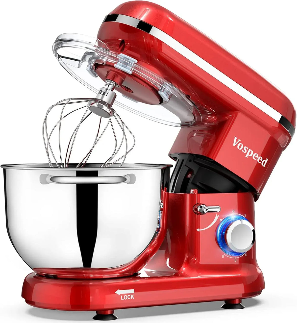 Lave-vaisselle, 6.2 L, 1500 W, Vospeed, acier inoxydable, rouge, Robot Patissier 1500W, Mélangeur Électrique 6, avec 6 Vitesses