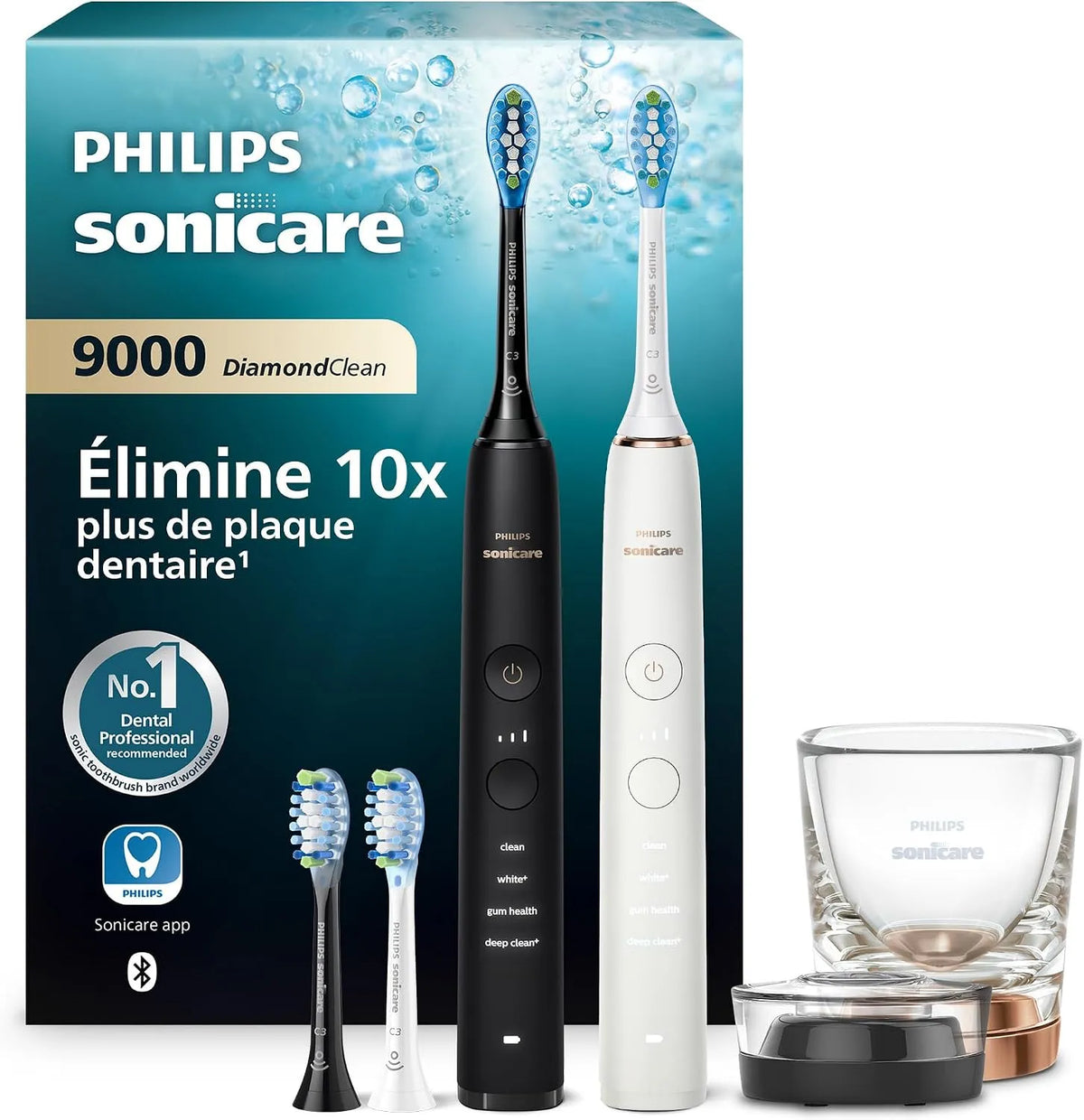 Philips HX9914/61 Noir Rose or, Brosses à dents électriques connectées pour une meilleure hygiène des dents et des gencives, Sonicare DiamondClean