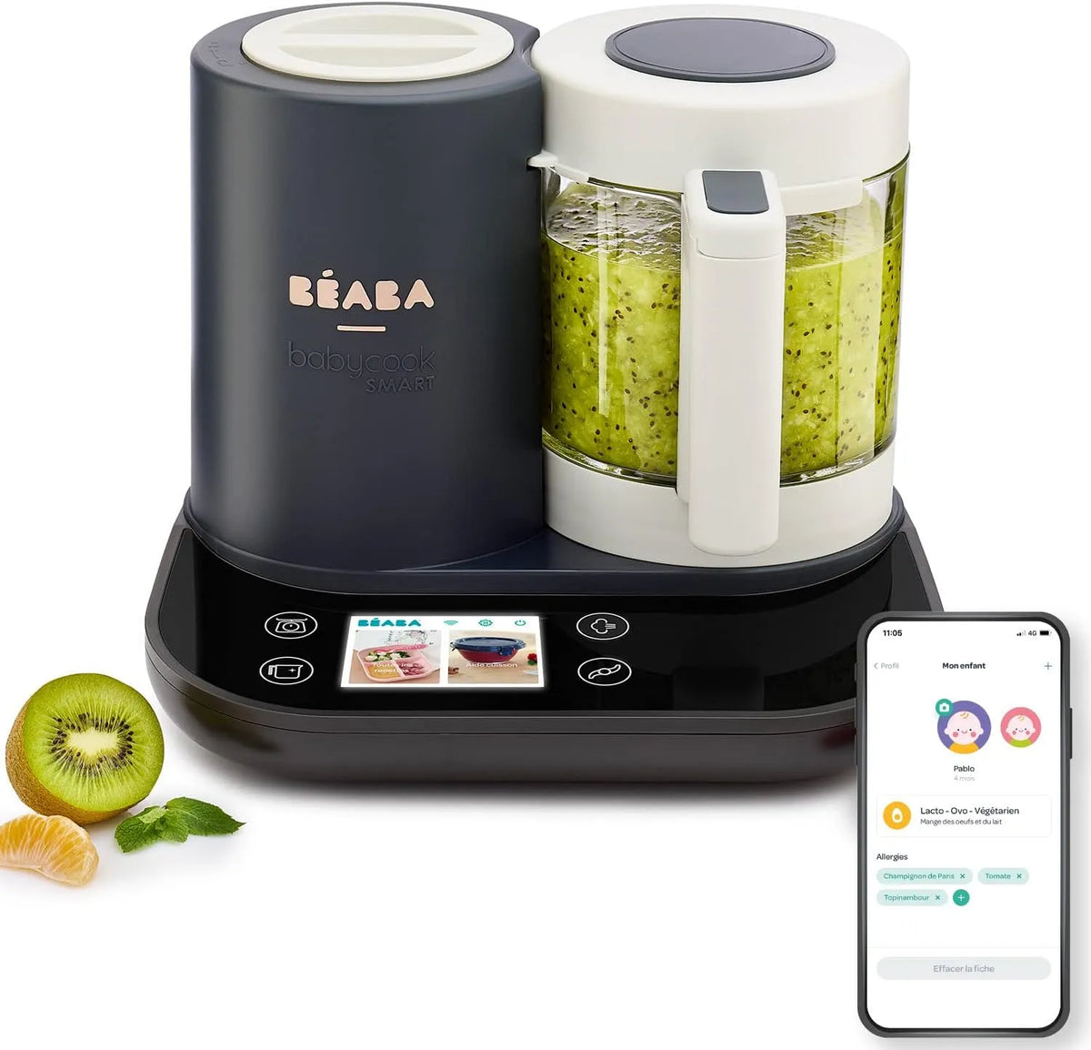 Blender, 2.25 L, tactile, application, vapeur, acier inoxydable, Panier Inox, Large Capacité 2, Babycook Smart, BÉABA